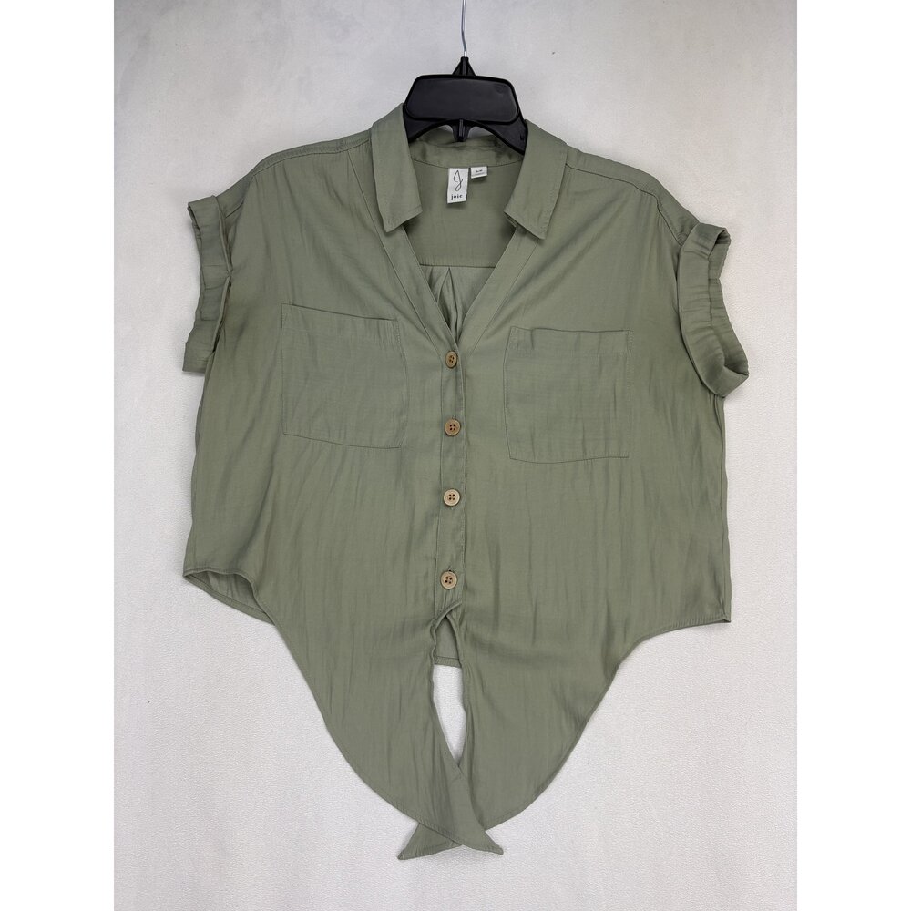 Joie Tie-Front Button Down Top S Olive Lightweight Shirt - Picture 2 of 10
